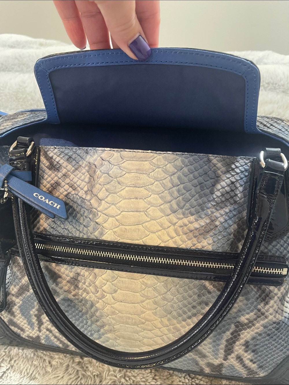 COACH POPPY EMBOSSED PYTHON LARGE FLAP SATCHEL - Picture 8 of 13